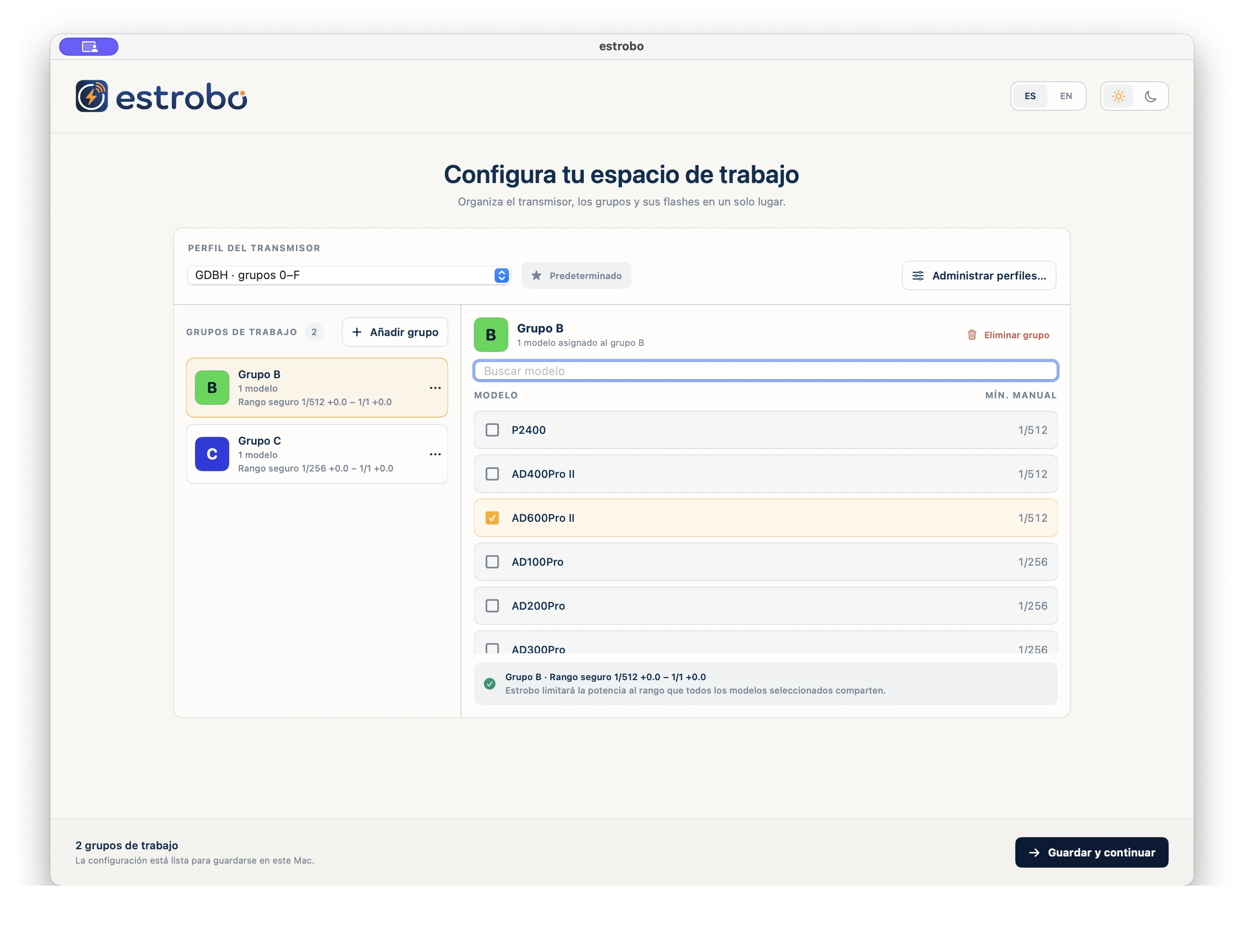 Configuración inicial del espacio de trabajo en Estrobo